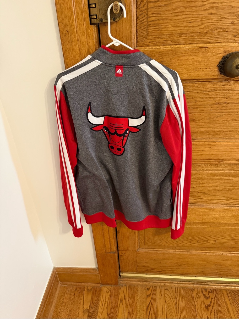 adidas Men's Chicago Bulls Gray & Red Zip-Up Track Jacket